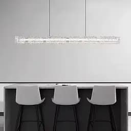 Підвісна видовжена люстра із пластинами у вигляді прозорих крижин 120 см | Line F | Арт. MJ371-L1200 BK