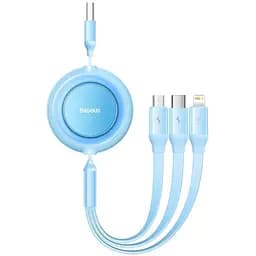 Кабель Baseus Bright Mirror 2 Series Retractable 3 in 1 Fast Charging Data Cable USB to M+L+C 3.5A 1.1 м Sky голубой
