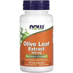 Натуральна добавка NOW Olive Leaf 500 mg, 60 вегакапсул