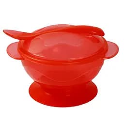 Тарелка на присоске Lindo, с ложкой и крышкой, 400 мл, красный (Рк 034 черв)
