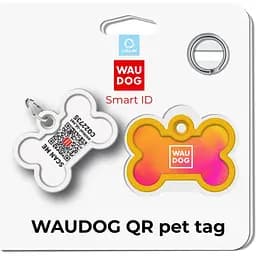 Адресник для собак і котів Waudog Smart ID з QR паспортом Градієнт помаранчевий 4х2.8 см - мініатюра 5
