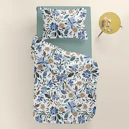 Дитяча постільна білизна в ліжечко CALIFORNIA FLOWERS, синій (FlowersWashBlueWhite_104Ashmint110x160_140) - мініатюра 2