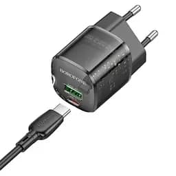 МЗП Borofone BN17 Sunlight PD20W+QC3.0 (1USB-A/1C) + кабель Type-C to Type-C Transparent black - мініатюра 3