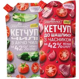 Набір: кетчуп Pripravka Чилі з Анчо чилі 400 г + кетчуп Pripravka до шашлику з часником 400 г
