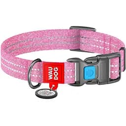 Ошейник для собак Waudog Re-cotton, из восстановленного хлопка, светоотражающий, с QR паспортом, XL, 35-58х2,5 см, розовый