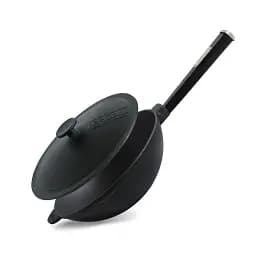 Сковорода Brizoll Wok чавунна з дерев'яною ручкою Black з кришкою 26 см (W26HP1-1) - мініатюра 2