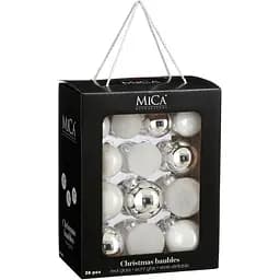 Комплект ялинкових куль Mica Decorations скляні 7/6/5 см білі 26 шт. (1181258)