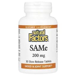 Амінокислота Natural Factors SAMe 200 mg, 30 таблеток для підтримки настрою та печінки