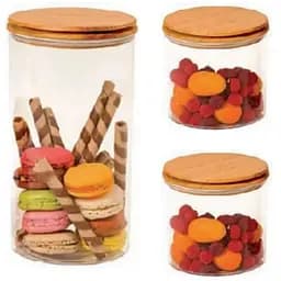 Набір акрилових контейнерів Motek Harmony 3 шт круглих з бамбуковою кришкою (0,8 л + 0,8 л + 1,6 л) (HM-SETB)