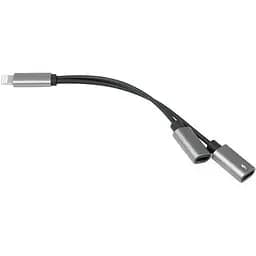 Кабель перехідник PowerPlant Lightning на 3.5 мм AUX + Lightning для iPhone