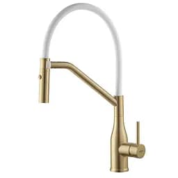 Смеситель для кухни Koer KI-70026-12 с белым силиконовым изливом KR5212 Золотой