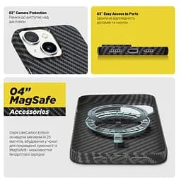 Карбоновый чехол для Apple iPhone 15 Plus, LikeCarbon MagCase, черный, тонкий защитный чехол-панель с магнитом MagSafe, ударопрочный, ультратонкий, совместим с магнитными держателями и беспроводной зарядкой, ArmorStandart (ARM69292) - мініатюра 3