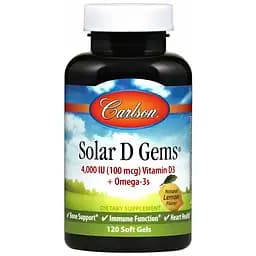 Риб'ячий жир з вітаміном D3 Carlson Solar D Gems 4000 МО смак лимона 120 гелевих капсул