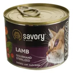 Вологий корм для дорослих стерилізованих кішок Savory Cat Can Adult Sterilised з ягням 200 г - мініатюра 2