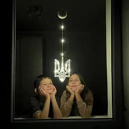 Світлодіодна гірлянда Sun Lamp фігурка Український Тризуб 10лід на батарейках 3ААА та присосці на вікно або стіну - мініатюра 2