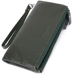 Красивий шкіряний гаманець на три відділення ST Leather 23110 зелений