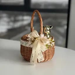 Пасхальная корзина 15х15х19см hand-made MIS LT натуральная с бежевым декором и мишкой