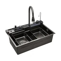 Кухонна мийка Kroner KRP Schwarze - SET7546ARTHM PVD (3.0/0.8 мм) CV033375, Чорний - мініатюра 4