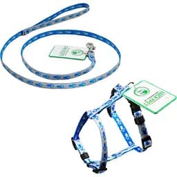 Комплект капроновый Lucky Pet Лапки Н-образный: шлея 22-32х24-38х1 см + поводок, серо-голубой