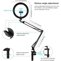 Кільцева USB LED лампа Puluz PKT3090B 10,2" зі струбциною - мініатюра 2