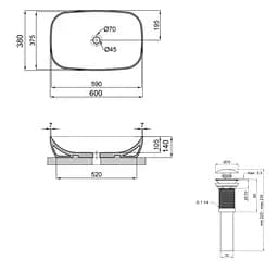Раковина накладна Qtap Cardinal 600x380x140 White з донним клапаном QT04116257W48465 - мініатюра 6