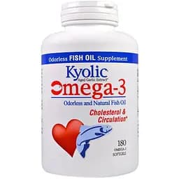 Омега-3 Kyolic Cholesterol & Circulation натуральный рыбий жир без запаха 180 гелевых капсул