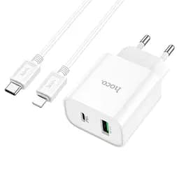 Сетевое зарядное устройство с кабелем Hoco C80A Plus Rapido PD20W+QC3. 0 charger set(C to iP) белый
