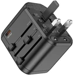Мережевий універсальний перехідник Hoco AC15 Walker PD20W+QC3.0 (2USB-A/1C) (EU) Black - мініатюра 4