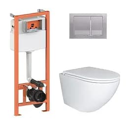 Подвесной унитаз Qtap Robin Ultra Quiet + инсталляция Qtap Nest 4 в 1 (квадратная клавиша Satin), Белый