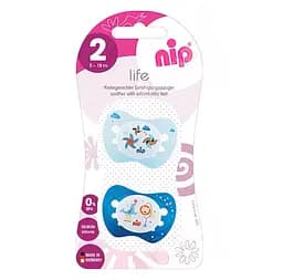 Пустышка Nip Чудесная жизнь № 2, силиконовая, 5-18 мес., 2 шт., голубой с синим (31302)