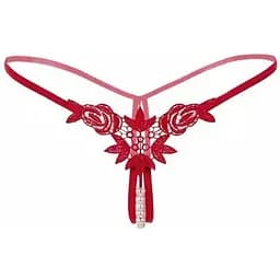 Стрінги Перлинки з декором у вигляді намистин та квітів S/M Червоний K0573-2