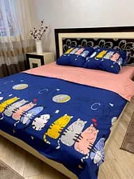 Постельное белье хлопок 44 кошки Полутораспальное 150 x 220 Бязь Синее 50 х 70
