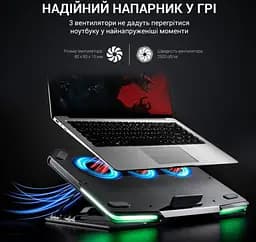 Охолоджувальна підставка для ноутбука GamePro GPCP-1540 RGB 2xUSB 3xfans до 17 дюймів - мініатюра 9