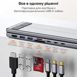 USB-C хаб-підставка 7-в-1 Choetech M57 HDMI 4K@30Hz, 2 USB 3.0, USB-C Data, USB-C PD 100W, SD-card, TF-card (43-00174) - мініатюра 4