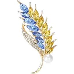 Брошь-булавка колосок пшеницы со стразами Желто-Голубая