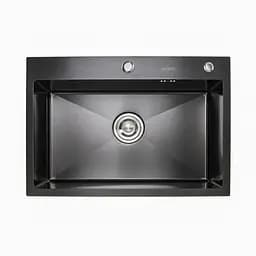 Кухонна мийка Platinum Handmade PVD 650x450x220 чорна (товщина 3.0/1.5 корзина та дозатор в комплекті), Чорний