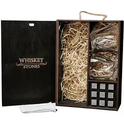 Подарочный набор Whiskey Stones камни для виски 9 штук + инструкция + щипцы + мешочек для хранения + 2 стакана