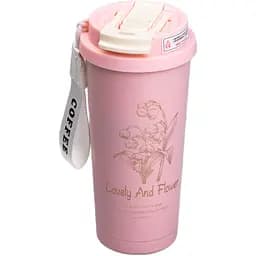 Термокружка Flower Style 500 мл с трубочкой и двойным открыванием, розовый Yiwu HP-14-52P