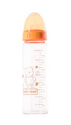 Пляшечка для годування Baby Team, скляна з силіконовою соскою, 250 мл, помаранчевий (1201_оранжевый)