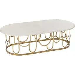 Кавовий столик J-line зі стільницею з мармуру овальний золотий (45854)