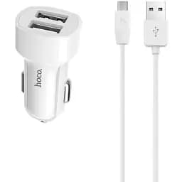 Автомобільний зарядний пристрій Hoco Z2A two-port Car charger set with Micro cable 2USB 2.4A Білий