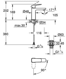 Змішувач для умивальника M-розміру Grohe Cubeo 1017570000 Хром - мініатюра 4