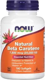 Вітаміни та мінерали NOW Natural Beta Carotene 25000 IU, 180 капсул