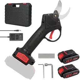 Секатор аккумуляторный в кейсе садовый для обрезки веток деревьев кустарников 2 аккумулятора 48 Вт Черный