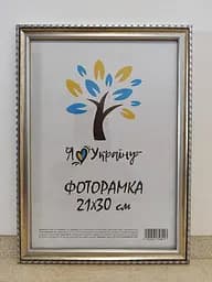 Фоторамка 21Х30, (А4), срібна з коричневим обрамленням, 1715-469-3, СКЛО + КАРТОН                                                     