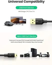 Зарядний кабель Ugreen Mini USB to USB 2.0 1M Black (US132) - мініатюра 3