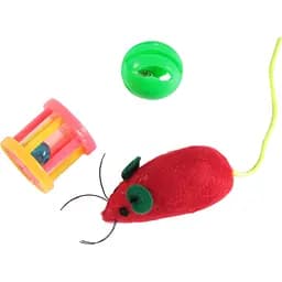 Набір іграшок для котів Fox мишка, куля та брязкальце-барабанчик 