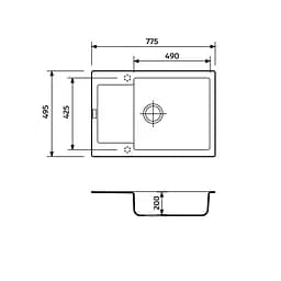 Кухонна мийка Adamant GENERAL біла 775x495x200 мм, з крилом 77,5 см - мініатюра 2