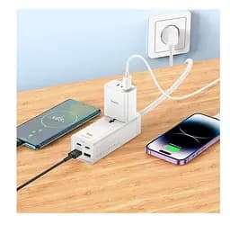 Сетевой фильтр удлинитель HOCO AC-10A 1x220V+2хUSB+ 2хType-C 65W, 1.5м, 220В, White - мініатюра 2