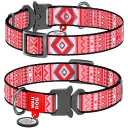 Нашийник для собак Waudog Nylon Етно червоний, з QR паспортом, металева пряжка-фастекс, L, 31-49х2,5 см - мініатюра 3